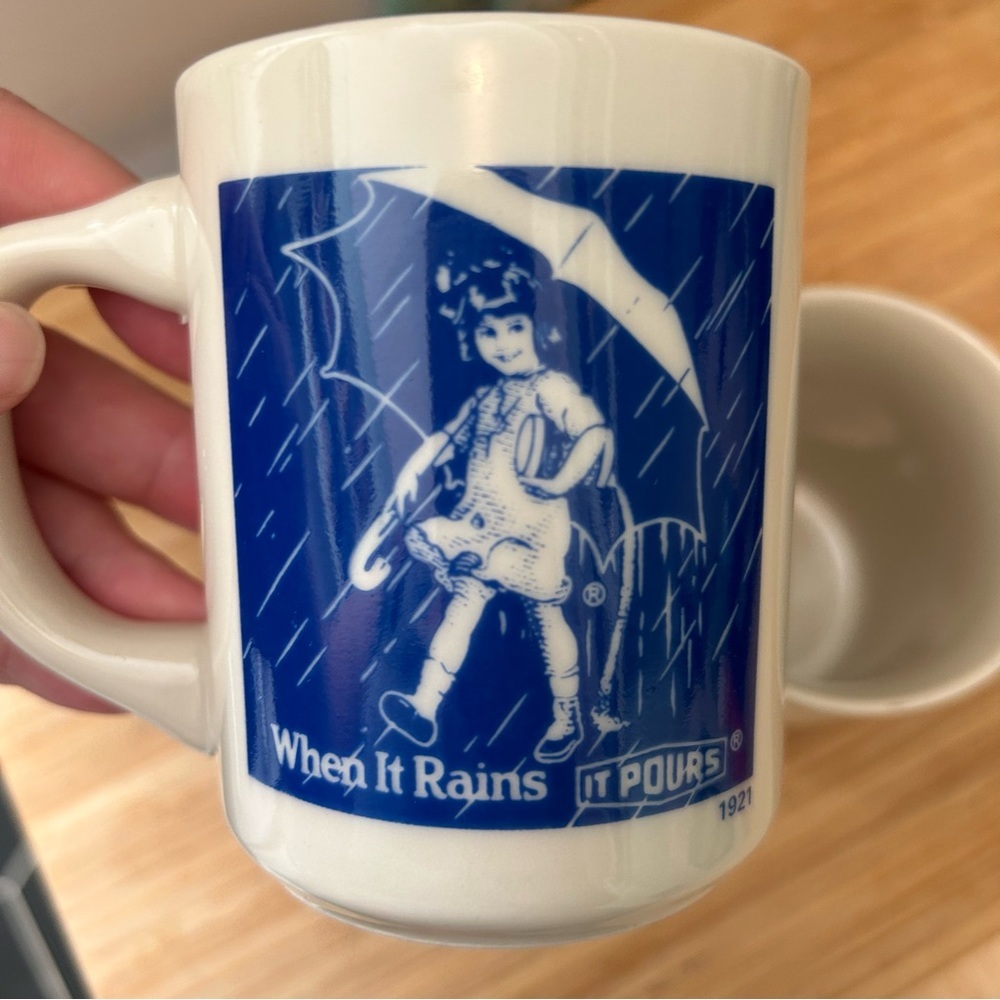 Vintage Morton Salt Mugs white blue advertisement retro - Picture 4 of 9